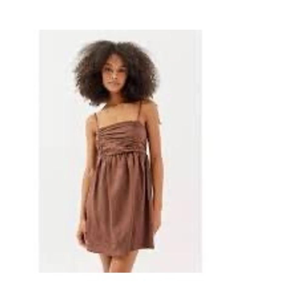 Urban Renewal Brown Ruched Tie Strap Smocked Back Mini Dress Medium Upcycled
